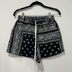 SHEIN Black and White Cargo Shorts with Paisley/Bandana Design